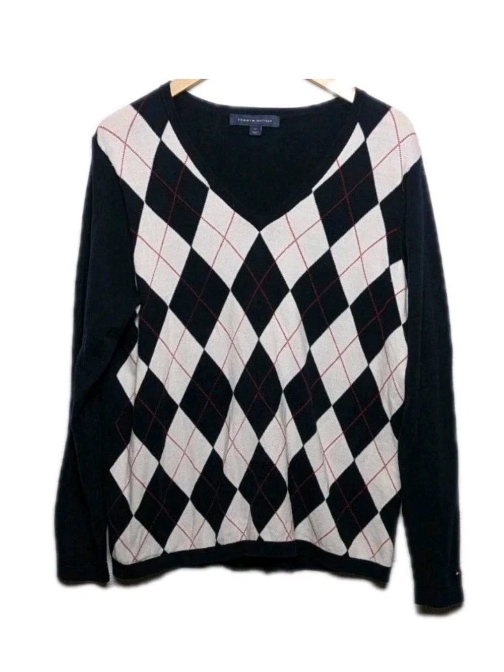 Tommy Hilfiger Navy & White Argyle V-Neck Sweater
